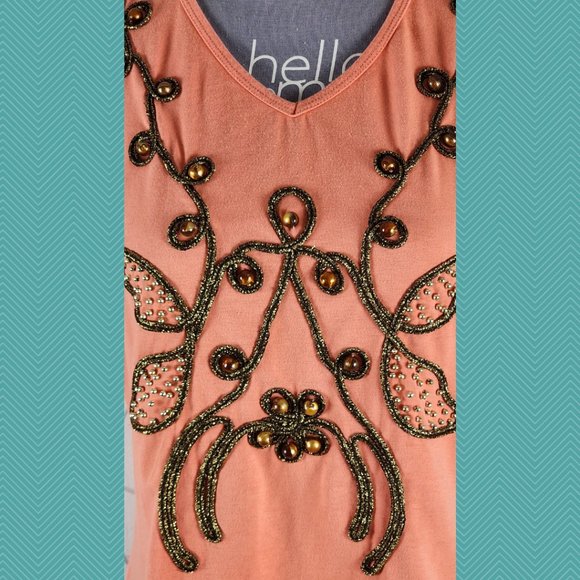 Custo Barcelona Orange Beaded Embroidered Cotton Tee - Picture 2 of 5